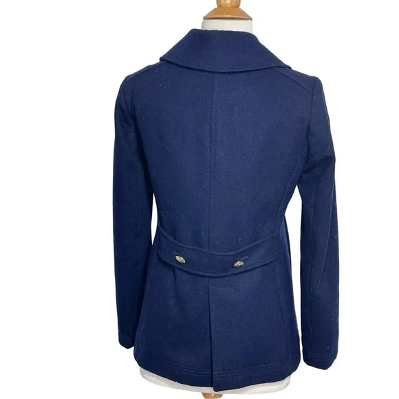 J. Crew women's 0 peacoat Navy wool blend gold crested buttons double breasted - Picture 4 of 9